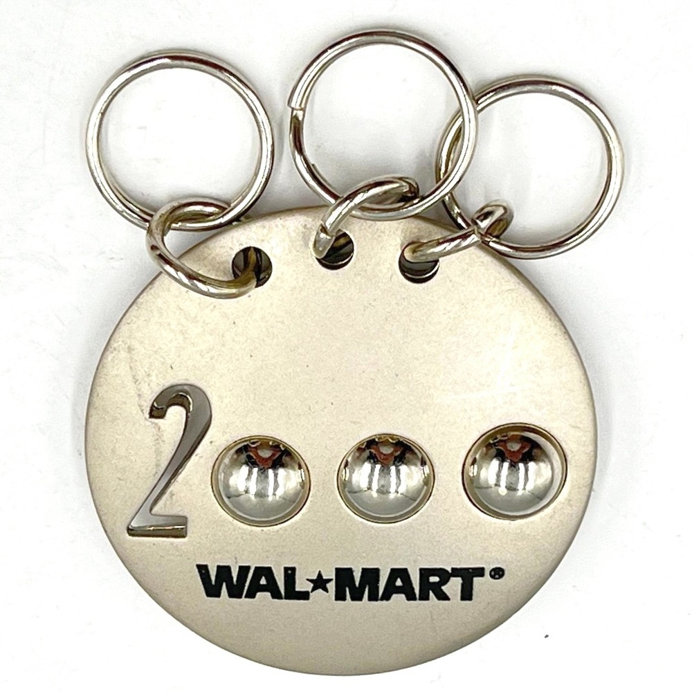 Vintage Walmart Year 2000 Employee Milestone Keychain Silver Tone Multi-Ring Y2K